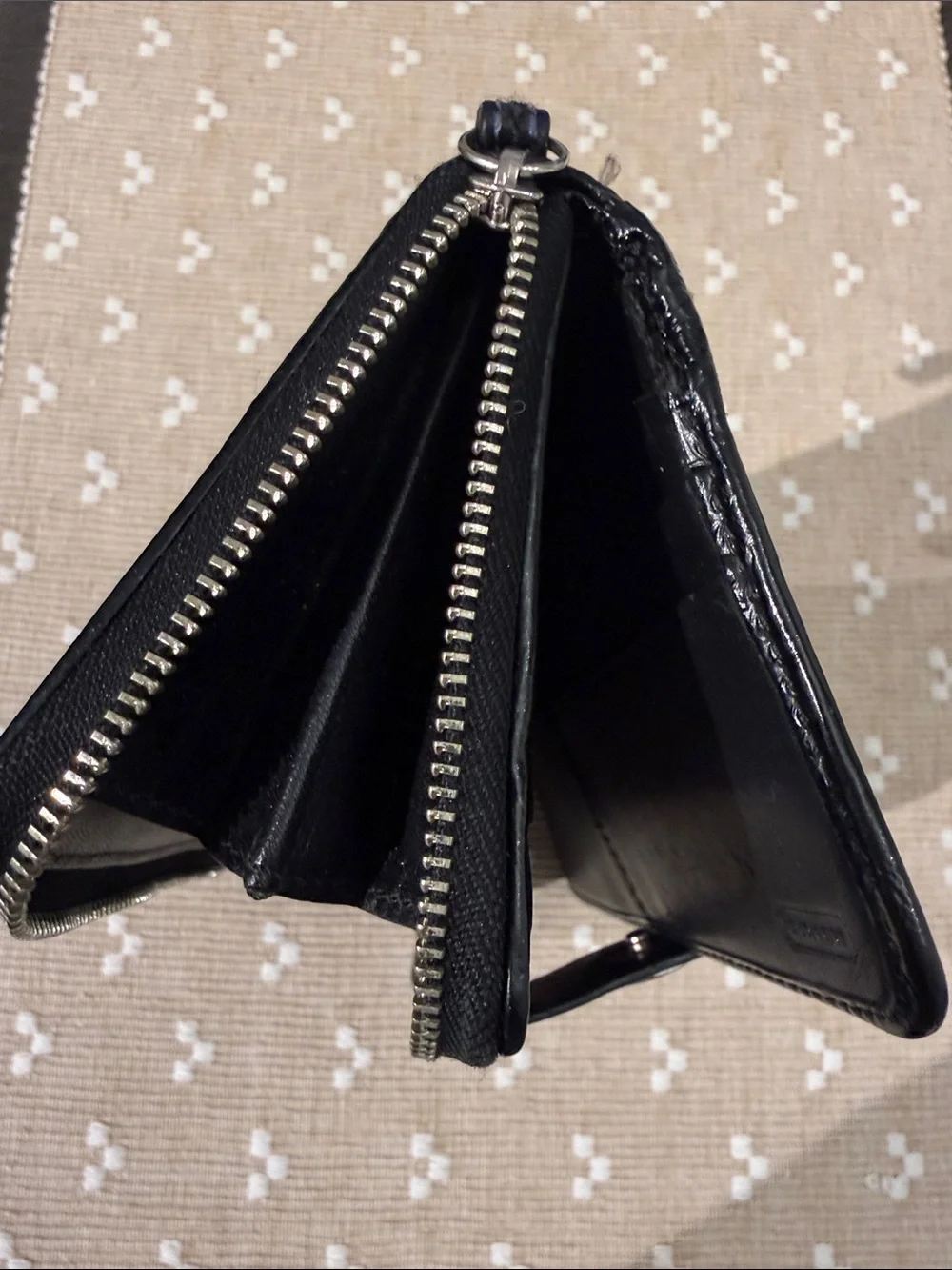 Coach Signature Jacquard Slim Envelope Wallet Black Gray Leather Trim OS